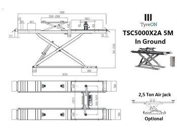 Оборудование для гаражей/ Мастерских TSC5000X2A 5M  Alignment scissor lift - In floor - Free wheel lifting system - 500 cm lightened runways - 5T: фото 2